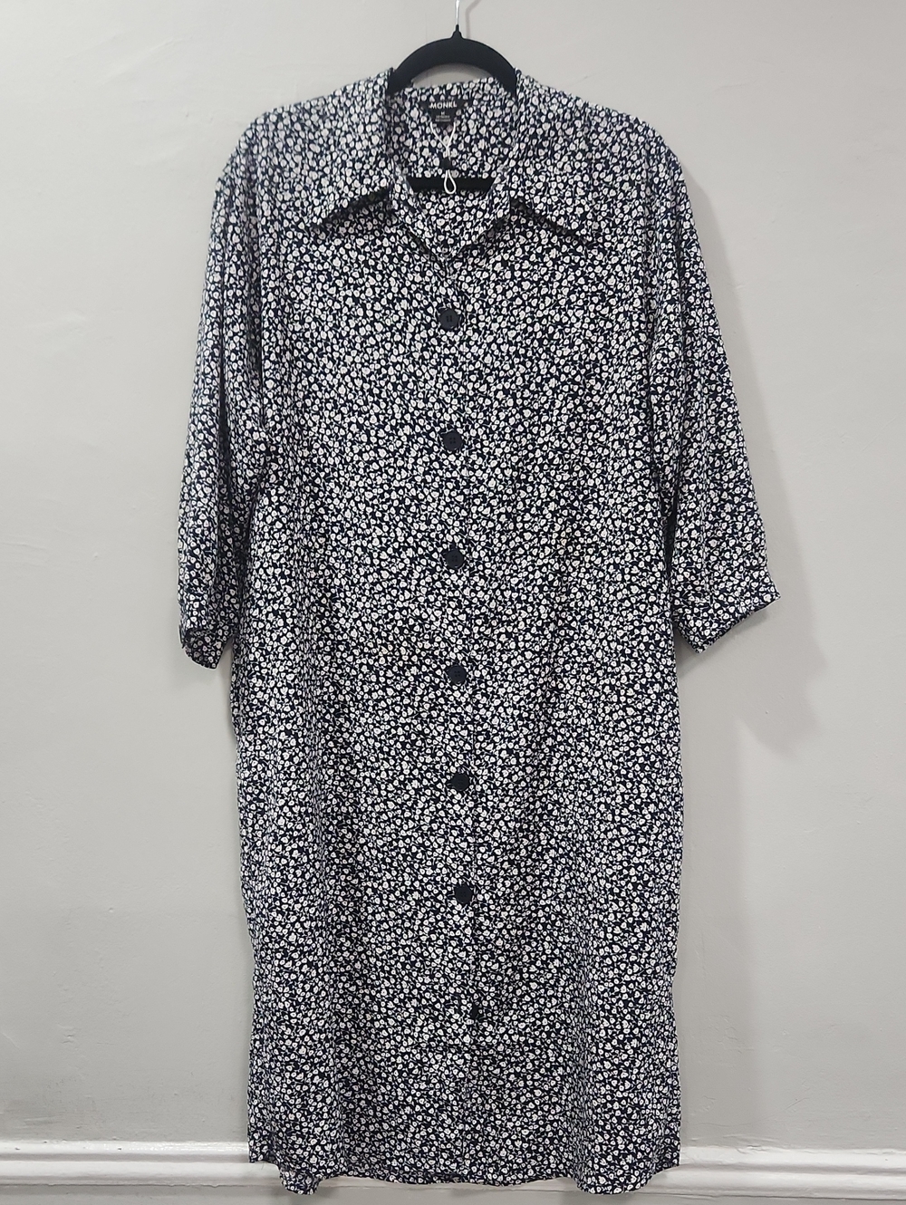 Monki Navy and White Floral Button-Front Midi Dress